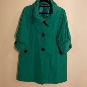 Woman’s green coat/jacket 3/4 sleeves button front size L 100%cotton